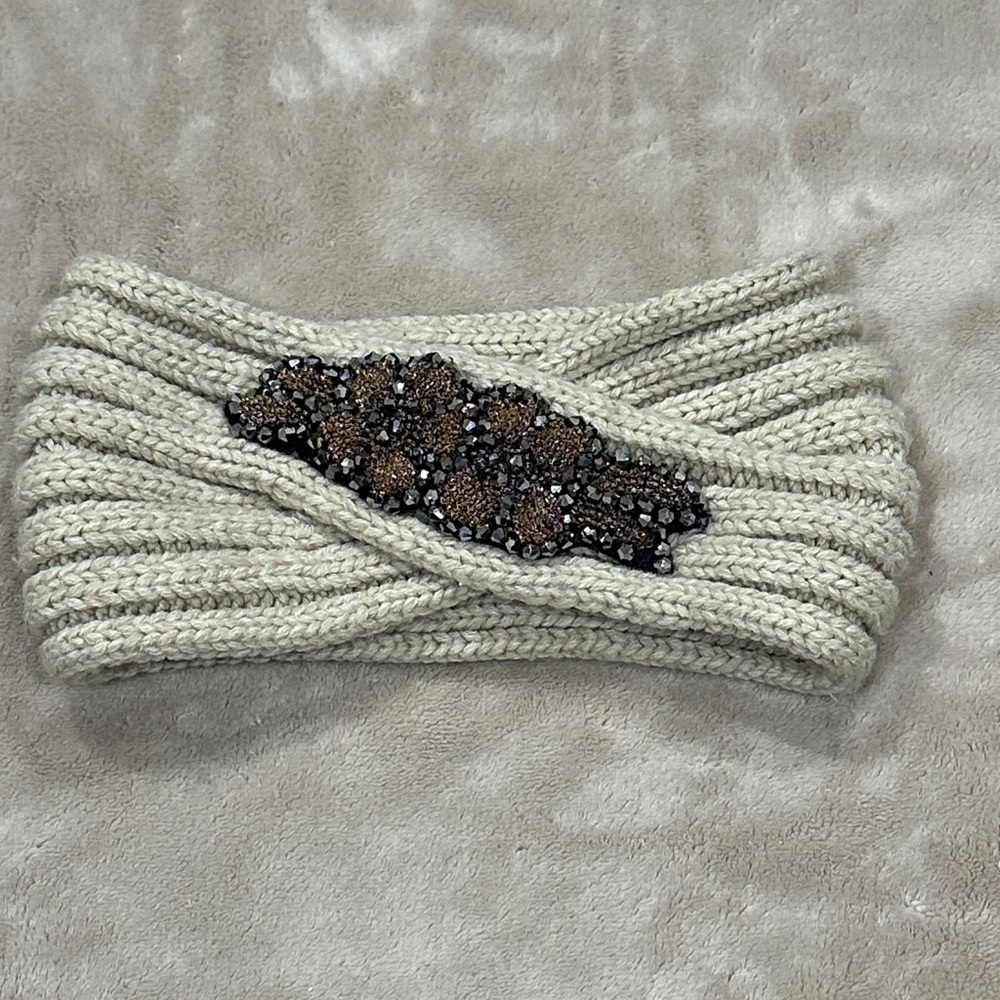 Elegant Knit Headband with Beaded Accent